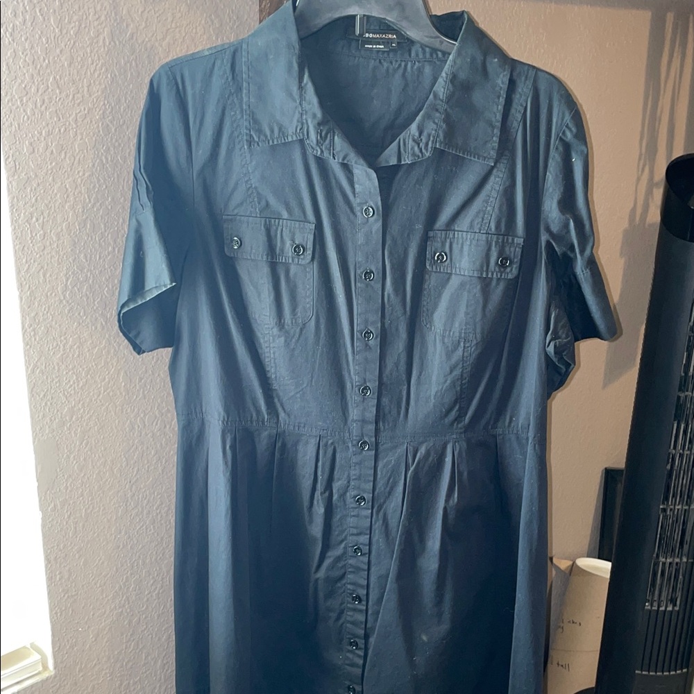BCBGMaxAzria Black Short Sleeve Button-Down Dress